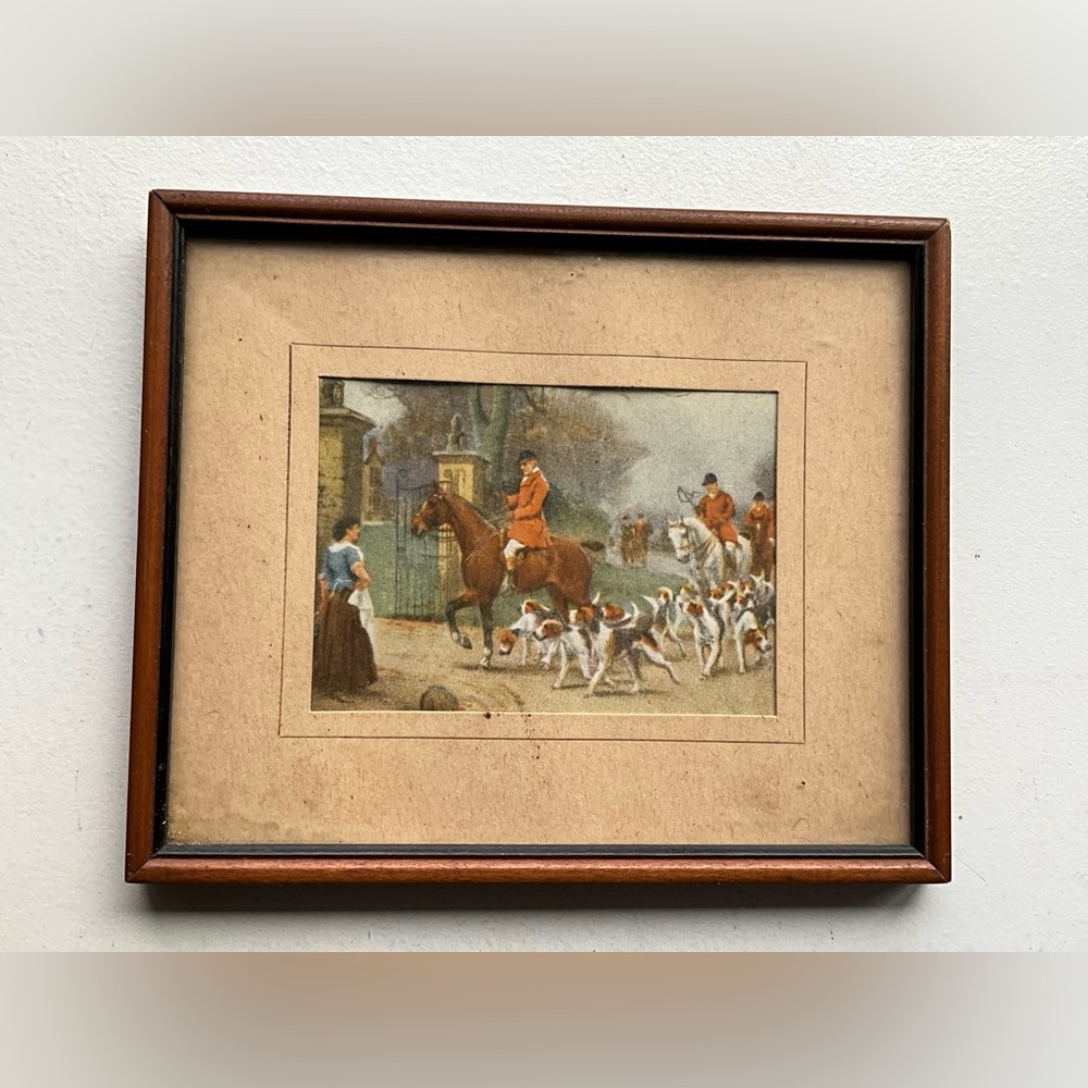 Vintage 1930’s Framed 5x6” Print with NRA Code Fox Hunter on Horse with Dogs